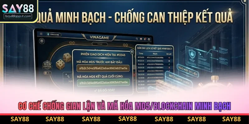 Cơ chế chống gian lận và mã hóa MD5/Blockchain minh bạch