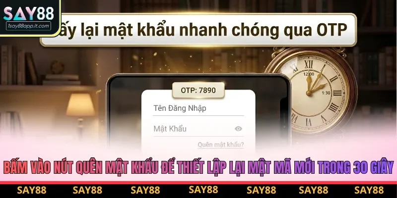 bấm vào nút Quên mật khẩu để thiết lập lại mật mã mới trong 30 giây